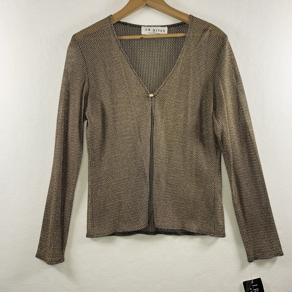 VTG‎ J R Nites Womens Gold Metallic Sheer Mesh Evening Topper Sz M Cocktail Y2K